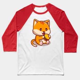 Cute Cat Eating Burger Baseball T-Shirt